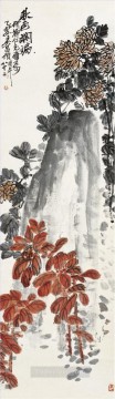Wu Changshuo Changshi Painting - Wu cangshuo chrysanthemum and stone old China ink